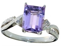 Emerald Cut 2.15 ct Amethyst & Diamond Ring