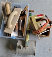 Assorted trowels, sprayer and  jigsaw