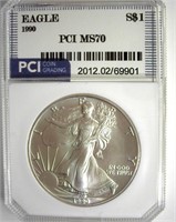 1990 Silver Eagle MS70 LISTS FOR $3850