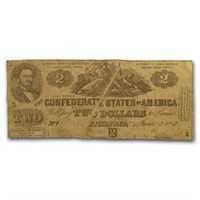 1862 $2.00 South Strikes Union J.p. Benjamin Vg