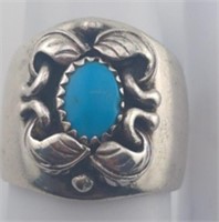 Vintage Sterling Navajo Turquoise Saw Tooth Bezel