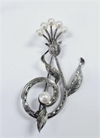 Vintage Sterling Silver Genuine Pearl Brooch