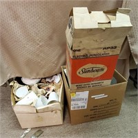 2 Boxes of Milk Glass, Kitchenware, Percolator