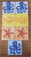 (7)  Hand Painted Ceramic Coasters