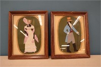 (2) Framed Fabric Pictures- Silhoutte Man/Woman