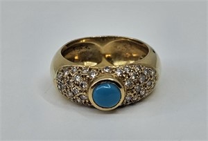 18kt Gold Diamonds and Turquoise Ring