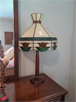 Hand made wood and stained glass lamp appx 28"