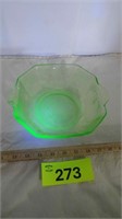 Green Uranium Depression Glass Handled Bowl