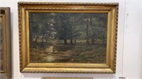 SIGNED OIL PAINTING ON CANVAS OF FOREST & STREAM