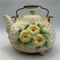 Porcelain Tea Pot W/ Floral Design & Wire Handle