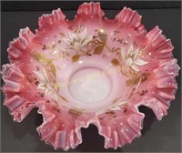 VTG Fenton Style Pink Glass Bride Bowl