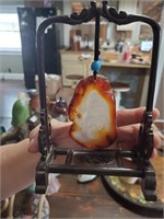 Vtg. CARVED Carnelian Pendant w/ Stand