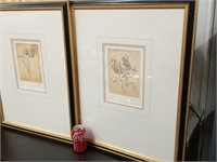 Pair Botanical signed prints measures 22"x 28"