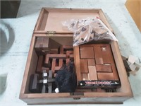 Wooden box with wooden puzzles