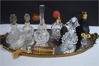 Vtg. Mirrored Tray & Perfume Bottles,Mikasa &