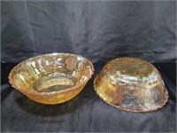 2 Carnival Glass Basket Weave Bowls