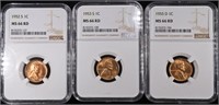 1952-S, 1953-S, 1955-D LINCOLN CENTS NGC MS66 RD