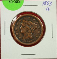 1853 Braided Hair Large Cent VF