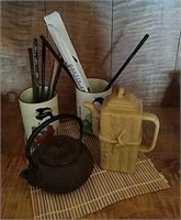 Miscellaneous Asian teapots Chopsticks, mugs