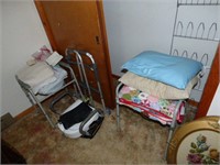 QUILT, 2 WALKERS, POTTY CHAIR, HEATED BLANKET