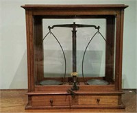Antique Apothecary Scales in wood & glass case
