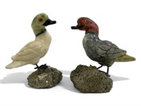 2 Hand carved Brazilian Stone Ducks On Pyrite Base