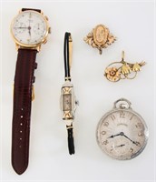 Lot Of 3 Estate Watches and 2 Pins