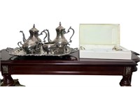 NEIMAN MARCUS SERVING BOARD & SILVER PLATED SET