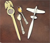 2 STERLING SILVER SPOONS & VINTAGE LETTER OPENERS