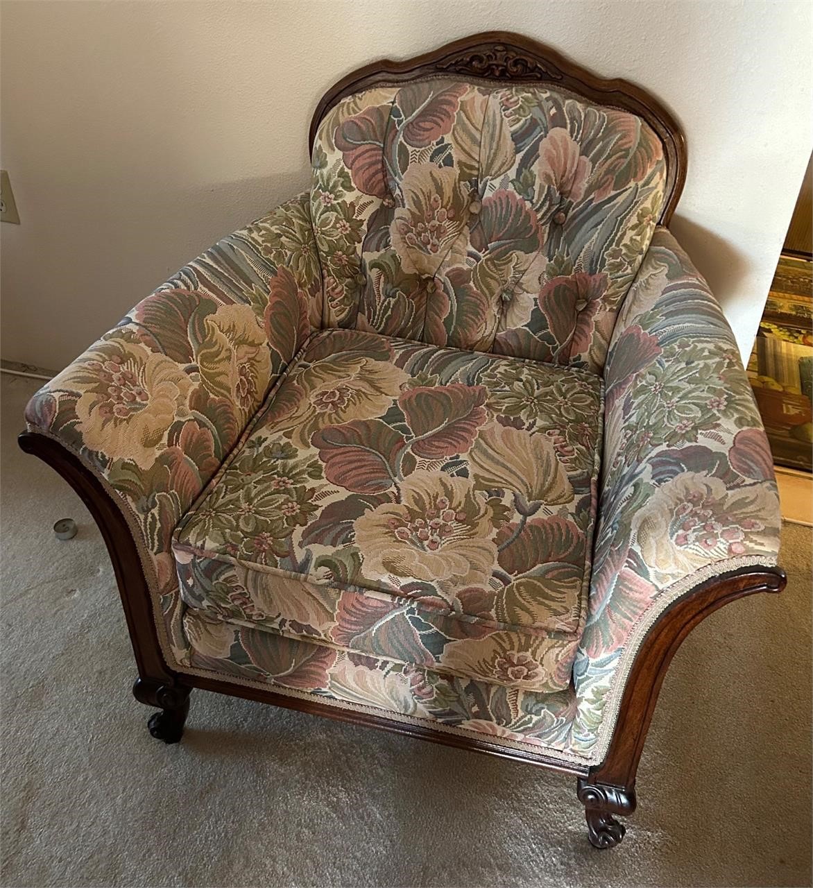 Vintage Floral Fabric Arm Chair
