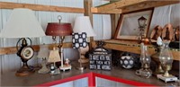 Table Lamps, Wood Sign, Oil Lamps