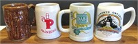 4 Misc Beer Steins, some advertising, 1 McCoy