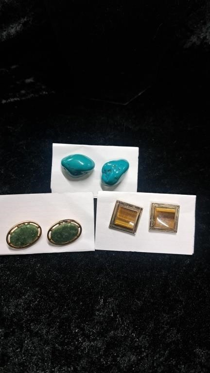 3 piece natural stone cuff links lot