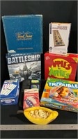 Various games, board, card, scrabble pieces