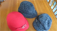 3 Ladies Hats: Red Cloche (100% wool),