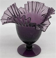 Purple Art Glass Ruffle Edge Compote