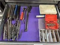 Contents of drawer, drill bits, tools