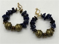 Vintage Gold Tone Blue Lapis Earrings