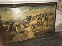 Framed picture - Cowboys & cattle scene 44" x 30"