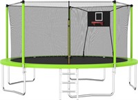 14 FT Trampoline with Hoop and Ladder  Green