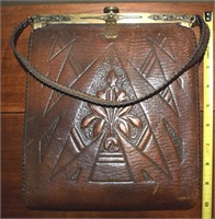 Antique Deco Emco Brass & Leather Clasping Bag