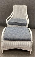 Vintage White Wicker Chair and Ottoman
