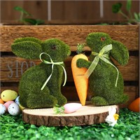 2Pcs Rabbit Ornament Furry Covered Ornament Moss R