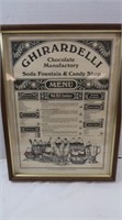 Framed Ghriardelli Soda Fountain & Candy Shop Menu