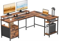 Furologee 66 L Shaped Computer Desk  Rustic Brown