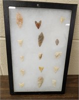 Authentic arrowheads w/ glass case