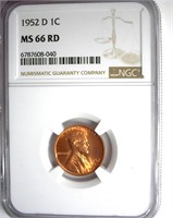 1952-D Cent NGC MS66 RD