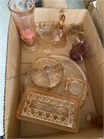 Box lot of pink glassware