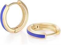 18k Gold-pl. Blue Enamel Huggie Earrings