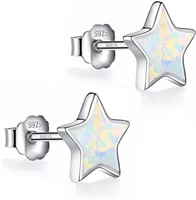 18k Gold-pl .50ct White Opal Star Earrings